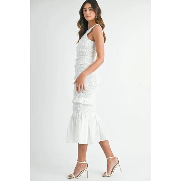 MABLE Ruffled Popcorn Smocked Mermaid Midi Dress - Picture 7 of 10